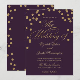 Invitación Purpurina de oro morado Confetti elegante matrimon