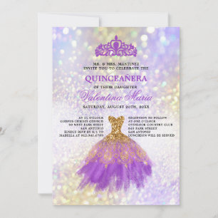 Invitación Purpurina de oro morado Quinceaneara Fiesta
