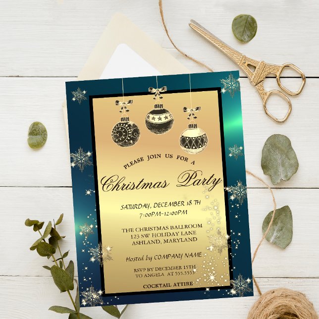 Invitación Purpurina de oro, Navidades Balls Fiesta de la Com (Subido por el creador)