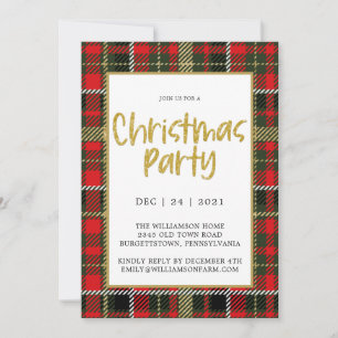 Invitación Purpurina de oro Navidades rojos y verdes
