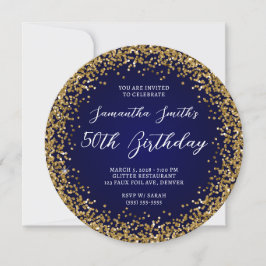 Invitación Purpurina de oro Navy Ombre 50 cumpleaños