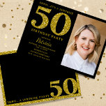 Invitación Purpurina de oro negro 50.ª foto sorpresa de cumpl<br><div class="desc">Invitaciones de cumpleaños Glam 50 con imagen personalizada - Marcar cincuenta años de vida con dolor de cabeza con nuestras invitaciones de cumpleaños número 50. Estas invitaciones, con su combinación de colores negro y dorado, transmiten una sensación de elegancia de buen gusto mientras que añaden un toque de glamour con...</div>
