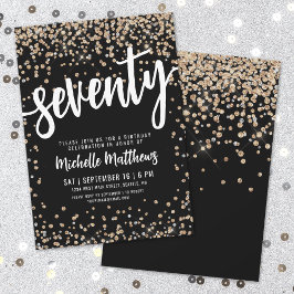 Invitación Purpurina de Oro Negro 70 cumpleaños