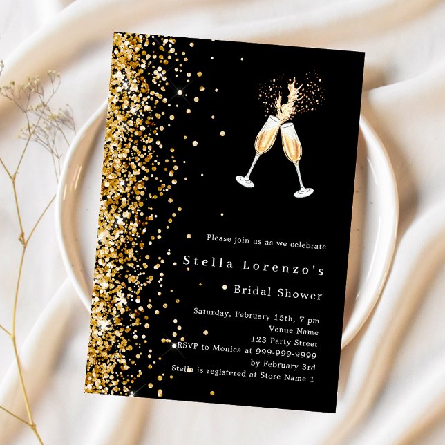 Invitación Purpurina de oro negro anima a fiesta Bridal Showe (Subido por el creador)