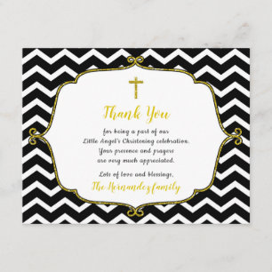 Invitación Purpurina de oro negro Baptism, nota de agradecimi