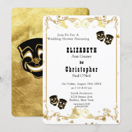 Invitación Purpurina de oro negro, comedia y ducha de matrimo