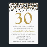 Invitación Purpurina de oro negro con 30 años, esparkle confe<br><div class="desc">Celebre su celebración de cumpleaños con esta suite de diseño de confetti,  la Purpurina de oro negro con 30 años.</div>