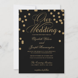 Invitación Purpurina de oro negro Confetti elegante boda
