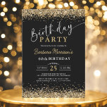 Invitación Purpurina de oro negro Cualquier cumpleaños a la e<br><div class="desc">Celebra un fabuloso estilo 60 con esta invitación de cumpleaños de Purpurina de oro negro! Diseñada con un elegante fondo negro y brillantes acentos purpurinas de oro fino, esta invitación trae elegancia y brillo a cualquier celebración de un hito. Perfecto para un cumpleaños número 60 — o cualquier edad —...</div>