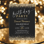Invitación Purpurina de oro negro Cualquier cumpleaños de 30<br><div class="desc">¡Celebra convertir 30 en un estilo brillante con esta invitación de cumpleaños de cualquier Purpurina de oro negro! Con un fondo negro moderno con brillantes toques purpurinas de oro, esta invitación es perfecta para fiestas elegantes y momentos hito. Completamente editable, se puede personalizar con cualquier edad, nombre y detalles de...</div>