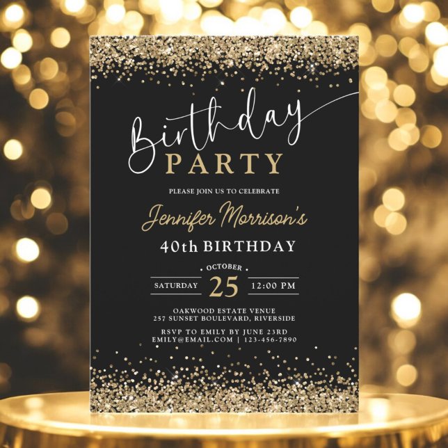 Invitación Purpurina de oro negro Cualquier edad 40 años (Subido por el creador)