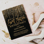 Invitación Purpurina de oro negro de lujo cortina lateral dul<br><div class="desc">Esta glamorosa y lujosa invitación a la fiesta de cumpleaños Sweet 16 es el diseño perfecto para su evento especial de chica adolescente. Presenta una falsa cortina purpurina dorada brillante con una falsa tipografía purpurina sobre un simple fondo negro. Es un diseño elegante, moda, moderno y de moda con un...</div>