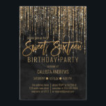 Invitación Purpurina de oro negro de lujo Pearl Marble Sweet<br><div class="desc">Esta glamorosa y lujosa invitación a la fiesta de cumpleaños Sweet 16 es el diseño perfecto para su evento especial de chica adolescente. Cuenta con una cortina franca de purpurina dorado brillante que imita la tipografía purpurina sobre un elegante fondo de mármol de perlas negras. Es un diseño elegante, moda,...</div>