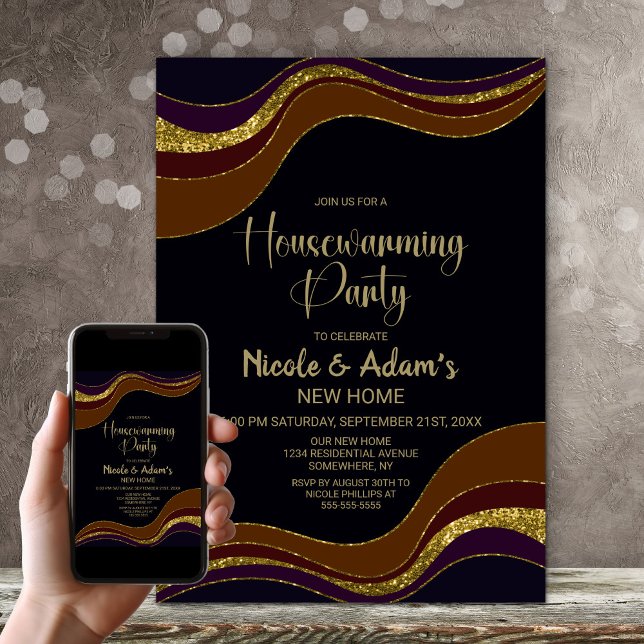 Invitación Purpurina de oro negro Fiesta de calentamiento de  (Subido por el creador)