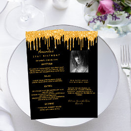 Invitación Purpurina de oro negro gotea foto Bio Menu card