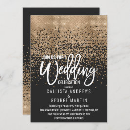 Invitación Purpurina de oro negro moderno Boda Confetti