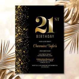 Invitación Purpurina de oro negro moderno Fiesta de cumpleaño