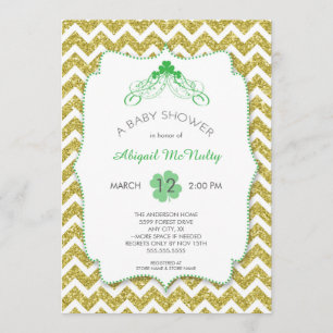 Invitación purpurina de oro NEUTRAL St Patrick's Day en Baby