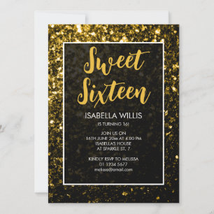 Invitación Purpurina de Oro Oscuro respira dulce 16 guión ele