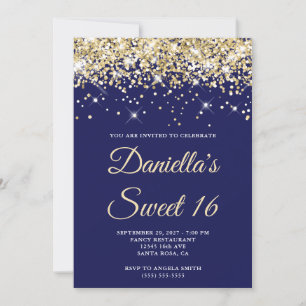 Invitación Purpurina de oro pálido marina dulce 16