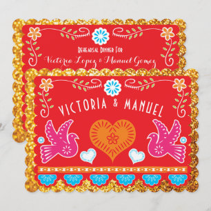 Invitación Purpurina de oro Papel Picado