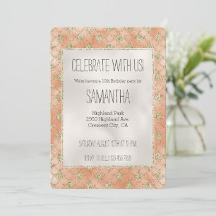 Invitación Purpurina de oro Peach Rosa Mermaid