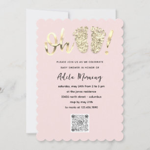 Invitación Purpurina de oro Pies Bebé Chica Chica QR CÓDIGO P