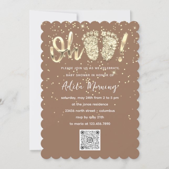 Invitación Purpurina de oro Pies de Confetti Niña CÓDIGO QR B (Anverso)