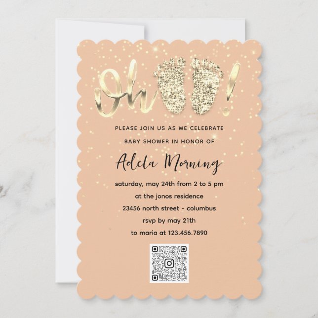 Invitación Purpurina de oro Pies de Confetti Niña CÓDIGO QR C (Anverso)