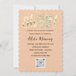 Invitación Purpurina de oro Pies de Confetti Niña CÓDIGO QR C