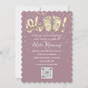 Invitación Purpurina de oro Pies de Confetti Niña Personaliza