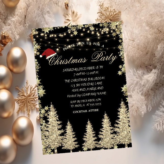 Invitación Purpurina de oro Pine Tree, Stars Navidades Compan (Subido por el creador)