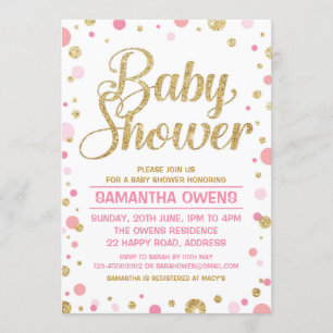 Invitación Purpurina de oro polka punto Baby Girl Shower Invi