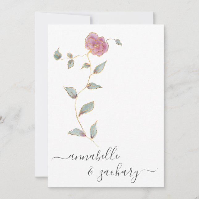 Invitación *~* Purpurina de oro QR SIMPLE RSVP Rosa AR12 Boda (Anverso)