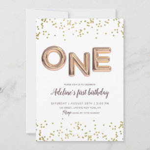 Invitación Purpurina de oro Relieve metalizado Balón Primer C