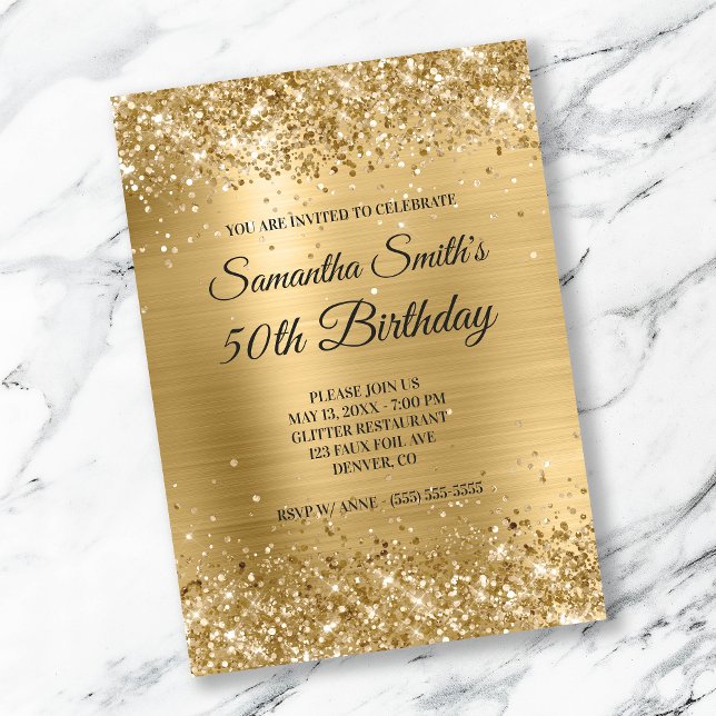 Invitación Purpurina de oro Relieve metalizado cepillado Mono (Subido por el creador)