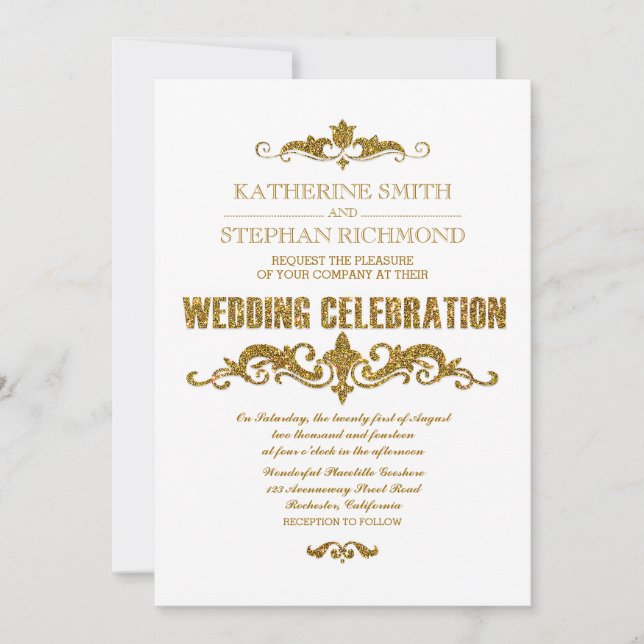 Invitación purpurina de oro Relieve metalizado confetti elega (Anverso)