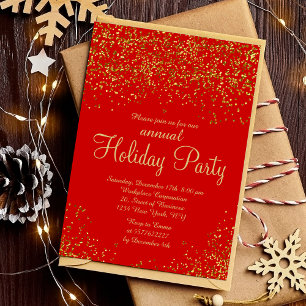 Invitación Purpurina de oro Relieve metalizado confetti rojo 
