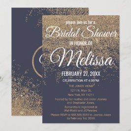 Invitación Purpurina de oro respira ducha azul de novia de la
