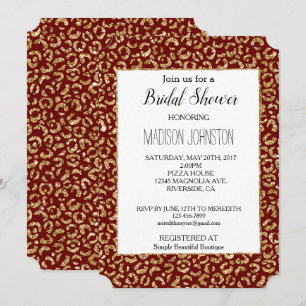 Invitación Purpurina de oro rojo leopardo animal