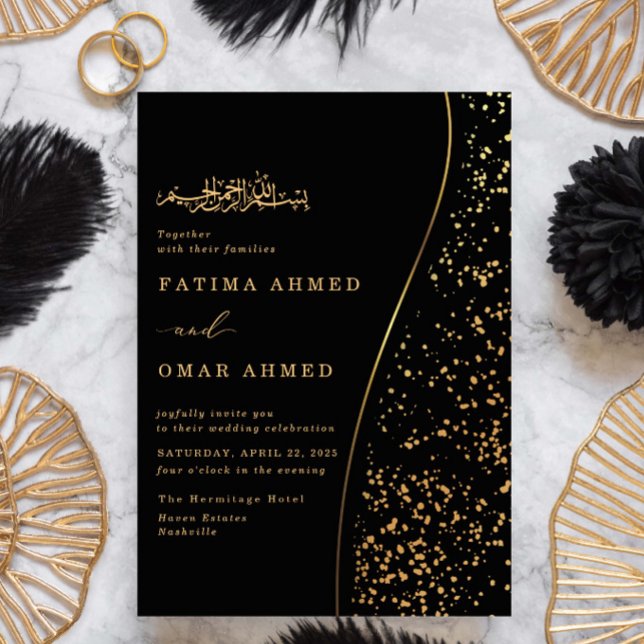 Invitación Purpurina de oro romántico negro Boda musulmana is (Subido por el creador)