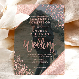 Invitación purpurina de oro Rosa confetti boda azul marino