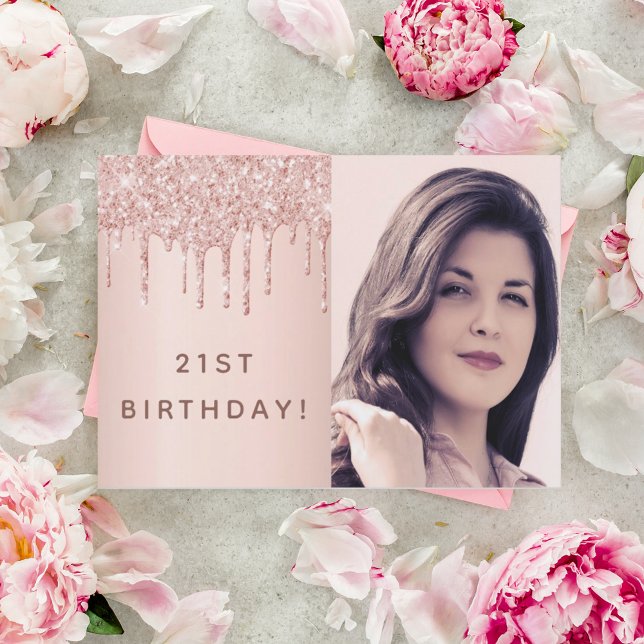 Invitación purpurina de oro rosa de 21 años personalizado fot (Subido por el creador)