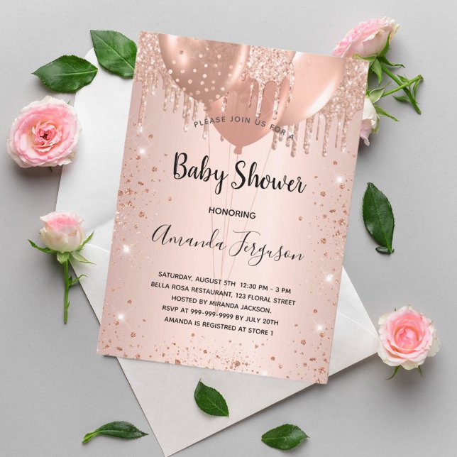 Invitación purpurina de oro rosa de Baby Shower descarta chic (Subido por el creador)