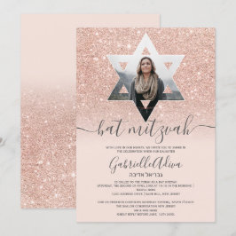 Invitación purpurina de oro Rosa de color rosa murciélago de
