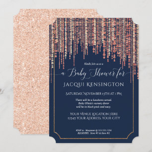 Invitación Purpurina de oro Rosa de la Marina chica