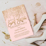 Invitación Purpurina de oro rosa de lujo cortina lateral dulc<br><div class="desc">Esta glamorosa y lujosa invitación a la fiesta de cumpleaños Sweet 16 es el diseño perfecto para su evento especial de chica adolescente. Presenta una cortina franca de purpurina dorado brillante falsa con tipografía purpurina falsa sobre un simple fondo rosa rubor. Es un diseño elegante, moda, moderno y de moda...</div>
