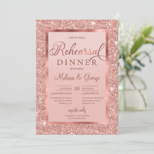 Invitación Purpurina de oro rosa de moda y ensayo moderno de