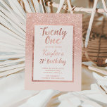 Invitación Purpurina de oro rosa  elegante moda 21 cumpleaños<br><div class="desc">Moda moderna, de bonito y elegante ducha de purpurina rosa de oro falso oscuro con el color rosa pastel bloque de 20 cumpleaños invitación a la fiesta de cumpleaños 20 personas con un patrón de oro oscuro subió que desciende a un fondo rosa con y un marco de oro elegante...</div>