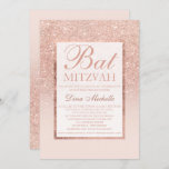 Invitación Purpurina de oro rosa  elegante moda Bat Mitzvah<br><div class="desc">Moda moderna,  de bonito y elegante ducha de purpurina color rosa falso oscuro con un color rosa pastel bloque invitación a Bat Mitzvah con un patrón de oro subió que desciende a un fondo rosa con y un marco dorado elegante Perfecto para una princesa Bat Mitzvah</div>